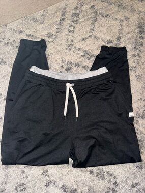 Vuori Black Jogger Pants with Gray Waistband and White Drawstring